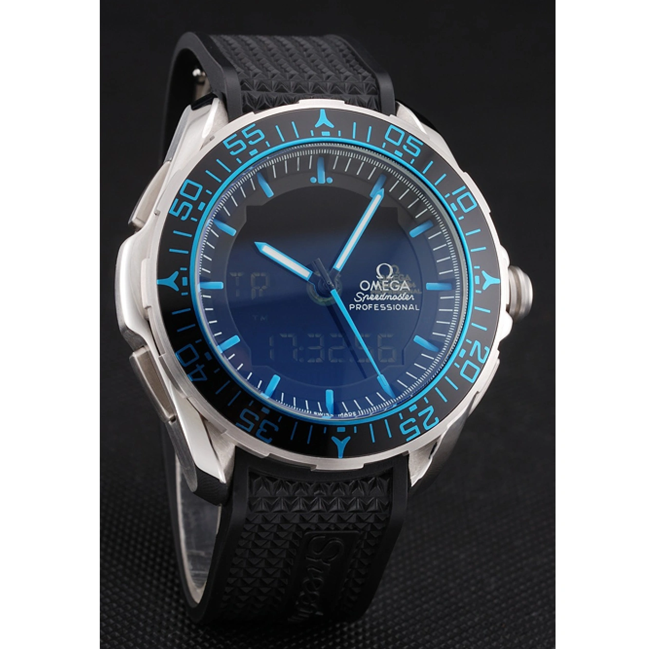 1025 Omega Speedmaster Skywalker X-33 Black Dial Blue On Black Bezel Stainless Steel Black Rubber Strap